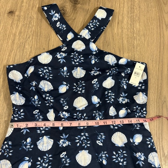 ANN TAYLOR NWT Linen Blend Seashell Navy Halter Dress Sz 10 Coastal Nautical - Picture 3 of 10